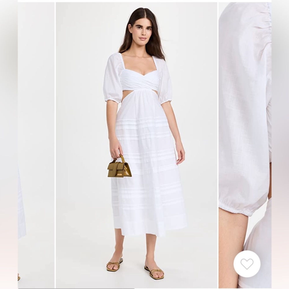 STAUD White Puff Sleeve Cutout Midi Dress